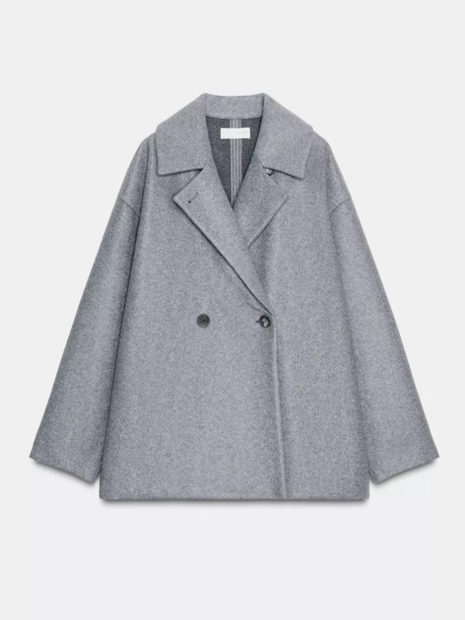 Zara Oversized Double-Breasted Pea Coat - Gray